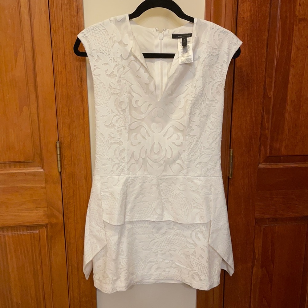 White BCBGMaxAzria lace peplum dress
